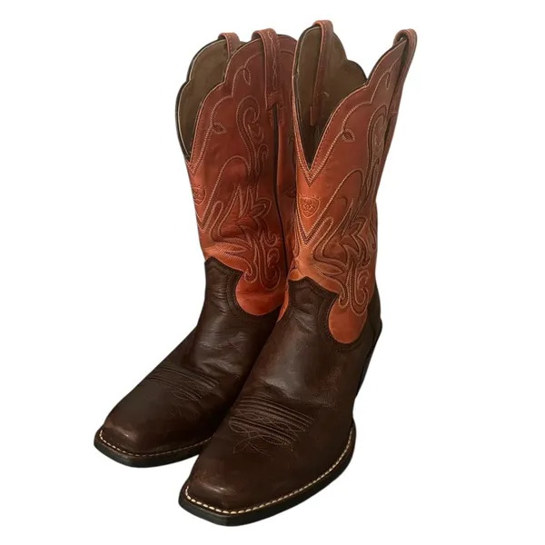ARIAT Brown & Burnt Orange Leather Cowboy Boots Women’s Size 10 B Style #15821 - Image 4