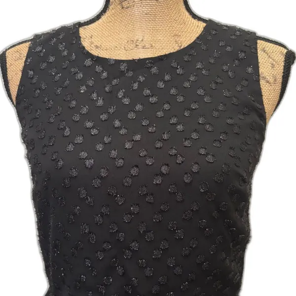 French Connection Fit & Flare Dress‎ Black Metallic Polka Dot Monochrome Size 4 - Image 2