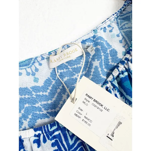 NWT RAMY Brook Milo Blue Printed Off The Shoulder Cropped Top Large Ruffle - Image 6