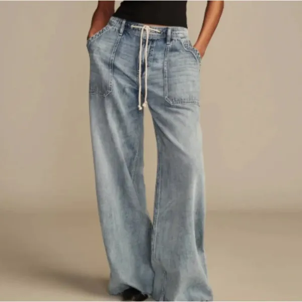 Lucky Brand Womens Blue Denim Drawstring Elastic Waist Utility‎ Jeans L 147987 - Image 14