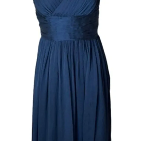 ML Monique Lhuillier Dress Women 6 Navy Blue‎ Chiffon Pleated Fit And Flare Gown - Image 6