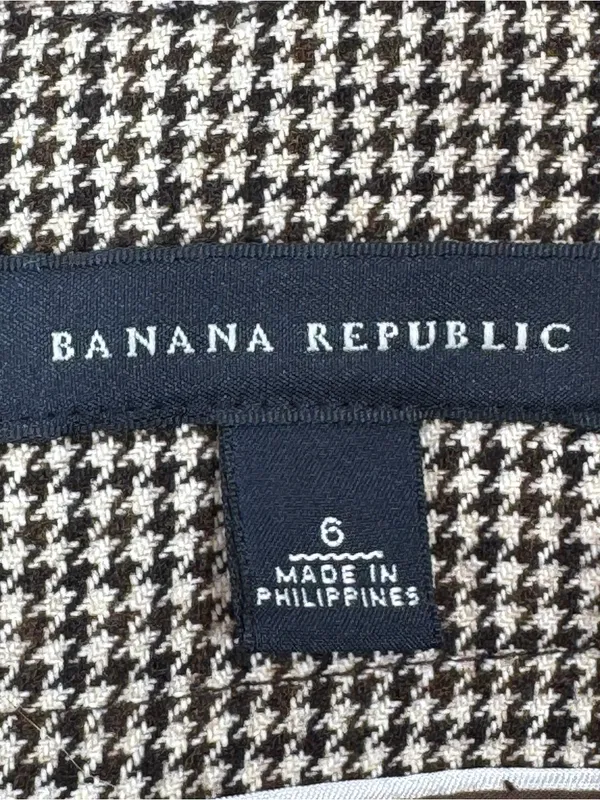 Banana Republic Houndstooth Wool Blend Pencil Skirt Brown Cream 6 Preppy Office - Image 9