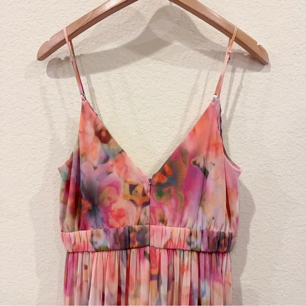 Liv Foster Printed Floral Mesh Gown Pink Multi Size 6 NWT Wedding Prom Party - Image 5