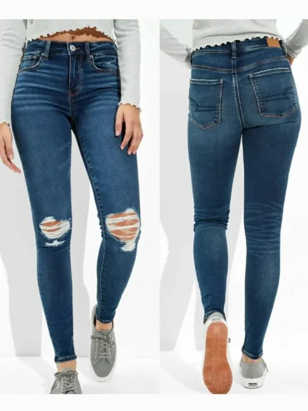 AMERICAN EAGLE Ne(x)t Level High-Waisted Jegging Soft Knit Hi-Rise Dark Ripped 4 - Image 2
