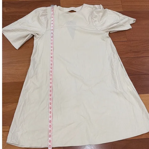 ING9 Short Puff‎ Sleeve Mini Dress Womens Beige Open Back Pockets OS One Size - Image 6