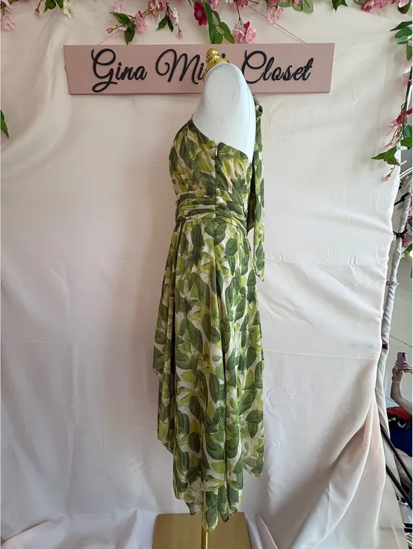 Vince Camuto Women's Green Leaf Print Halter Dress Size 6 - Image 3