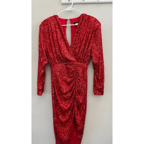 NWOT Alexia Admor Silena Surplice Midi Dress Red Sequin V-Neck Womens Size XS - Image 4