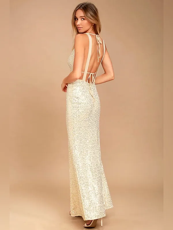 Lulu’s Wish Granted Beige Sequin Maxi Dress • Large • NWT - Image 2
