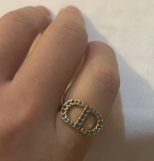 Petit CD Ring Gold-Finish Metal and Blue Crystals Size M - Image 10