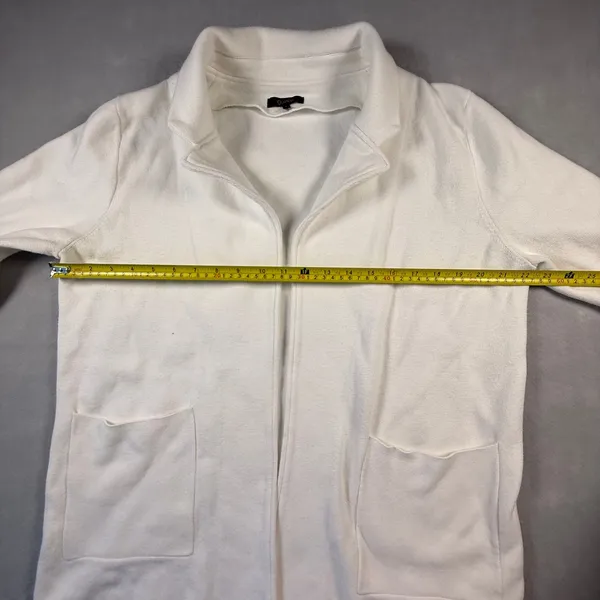 Quince Organic Cotton Knit Blazer White Open Front Cardigan Jacket Layer Large - Image 8