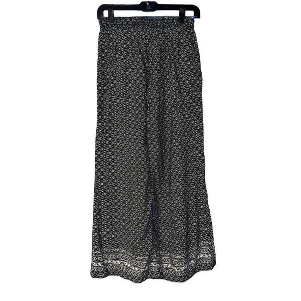 Roan + Ryan Black White Geometric Diamond Print Wide‎ Leg Smocked Pants Small - Image 2