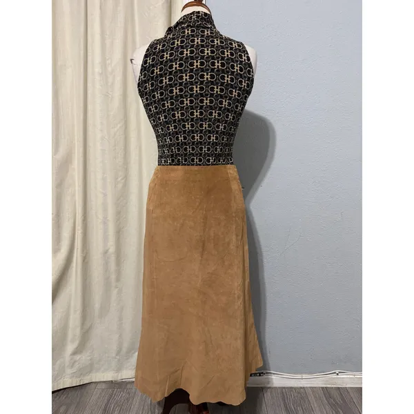Anonymous John Carlisle Tan Suede Leather A-Line Midi Skirt Size 14‎ Camel Brown - Image 7