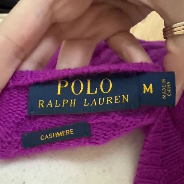 POLO RALPH LAUREN Purple V Neck Cashmere Cable‎ Knit Sweater Size Medium - Image 3