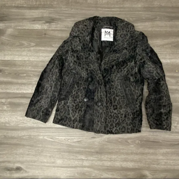 Milly Leopard Print Faux Fur Double Breasted Coat Jacket Small - Image 7