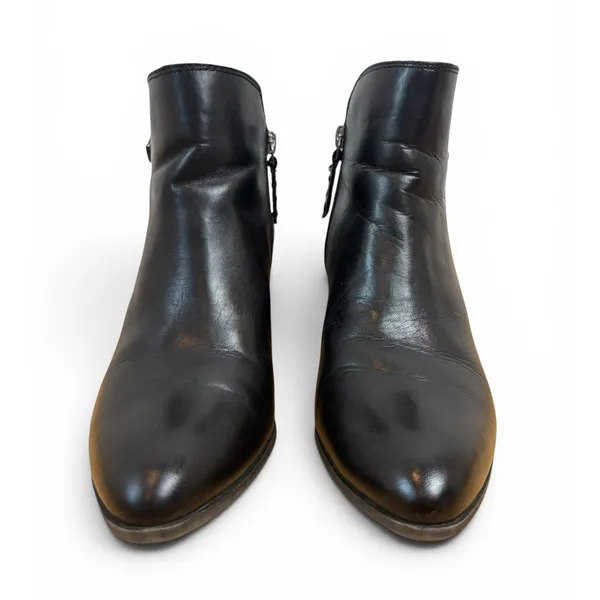 Frye Judith Black Leather Heeled Ankle Bootie Double Zip Women's Size 6 1/2 6.5 - Image 3