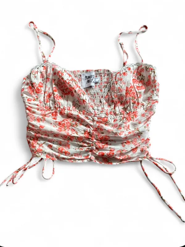 Princess Polly Maddi Top Pink Floral Ruched Crop Cami Tie Side Size 6 - Image 2
