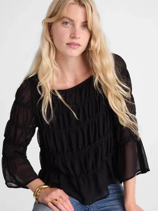 Madewell Squareneck Tiered Top flowy black NY630 Size M NWT - Image 2