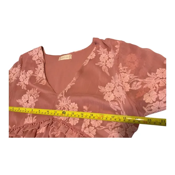 Altard State Dusty Rose Floral Embroidered Ruffle V Neck Mini Dress Long Sleeve - Image 8