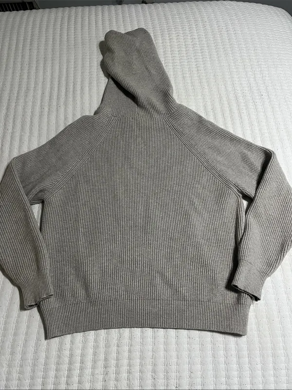 Edikted Ribbed Hooded Sweater in Taupe Neutral - Image 4