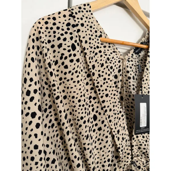 PrettyLittleThing Stone Dalmatian Tie Waist Batwing Sleeve Maxi Dress USA 6 NWT - Image 6