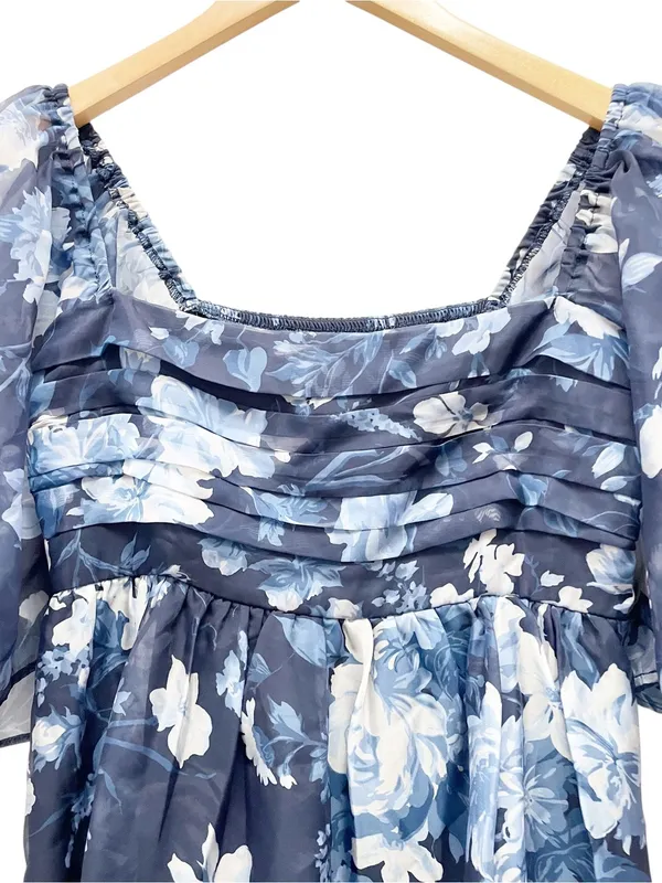 Abercrombie & Fitch Emerson Mini Dress Medium Blue Floral Organza Angel Sleeve - Image 5