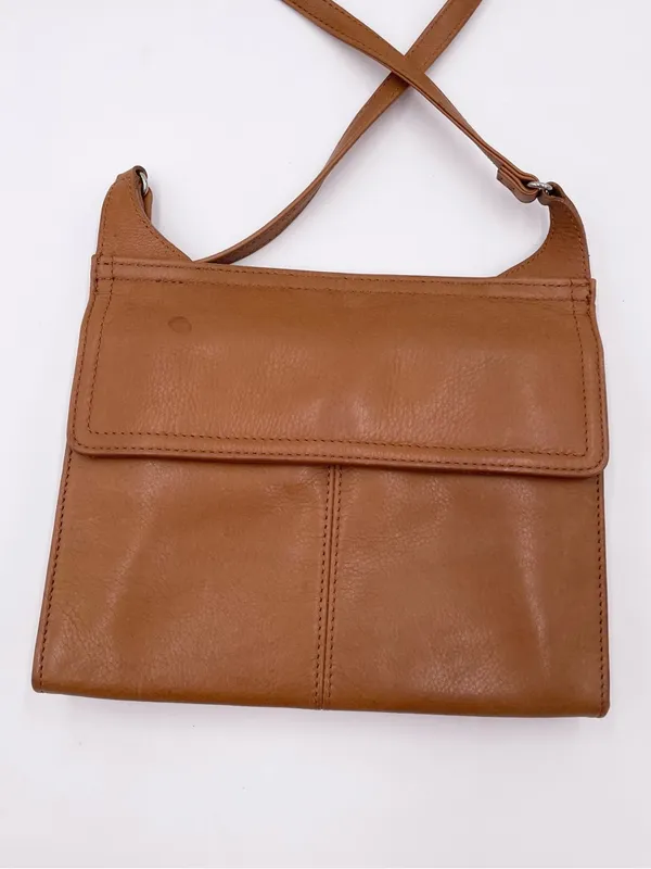 Vintage Fossil Double Sided Flap Crossbody Bag Purse Brown Tan Leather Bohemian - Image 7