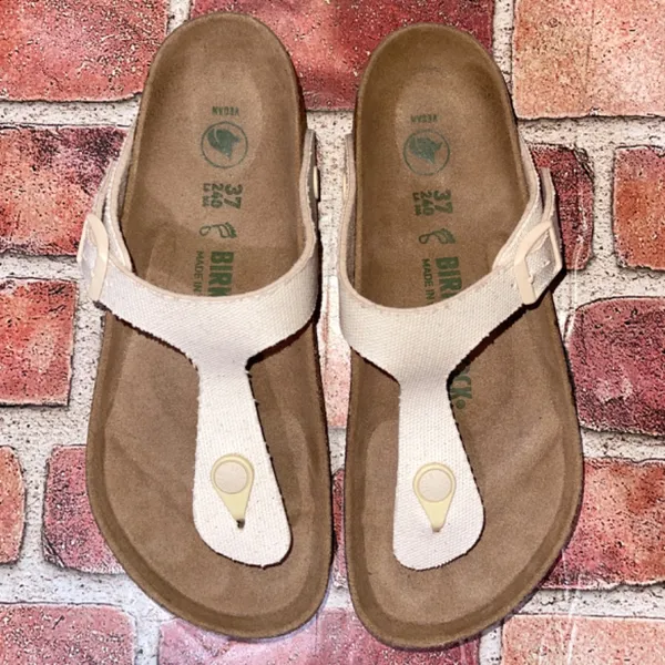 Pre-Owned Birkenstock Gizeh Canvas Vegan Thong Sandal Eggshell Beige Size 6 - Image 2