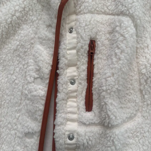 Universal Threads Cozy Sherpa Button Up Jacket Cream With Burnt Orange Detail - Image 2