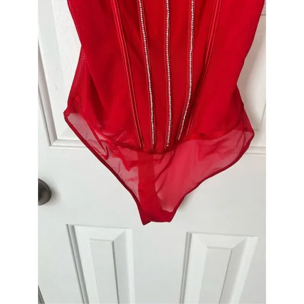 Auden Intimates Women's Mesh Bodysuit Thong Lingerie Red Size XS - Image 2