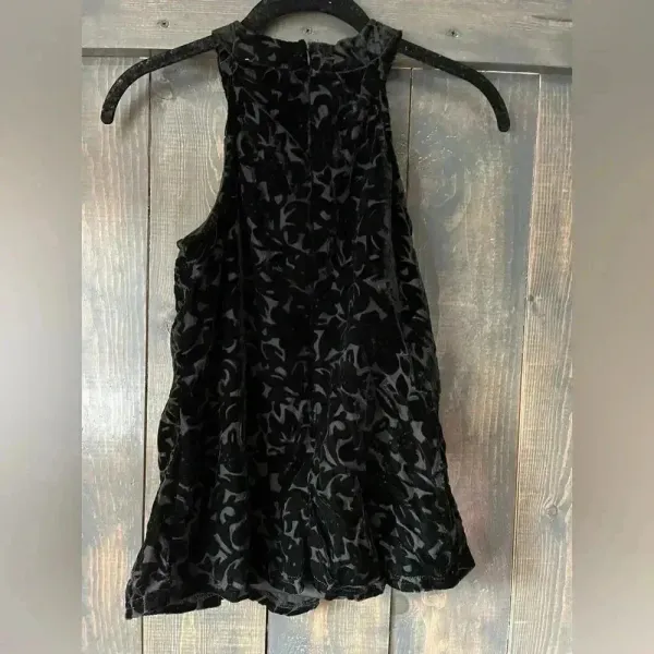 Elegant Black Velvet Floral Burnout Sleeveless Top Evening Cocktail Party‎ - Image 5
