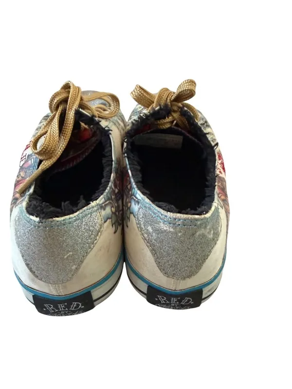 MARC ECKO Red Women's Patterned Glitter Sneakers Size 9 Silver - Image 8