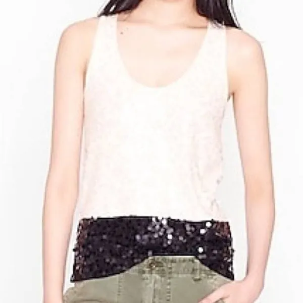 J.Crew Sequin Tank Top‎ XS Cream Sleeveless Scoop Neck Colorblock Lightweight - Image 5