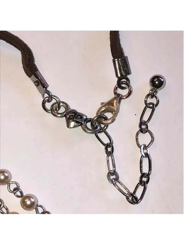 American Eagle AE Boho Brown Silver Tone Beaded Heart Pendant Necklace - Image 2