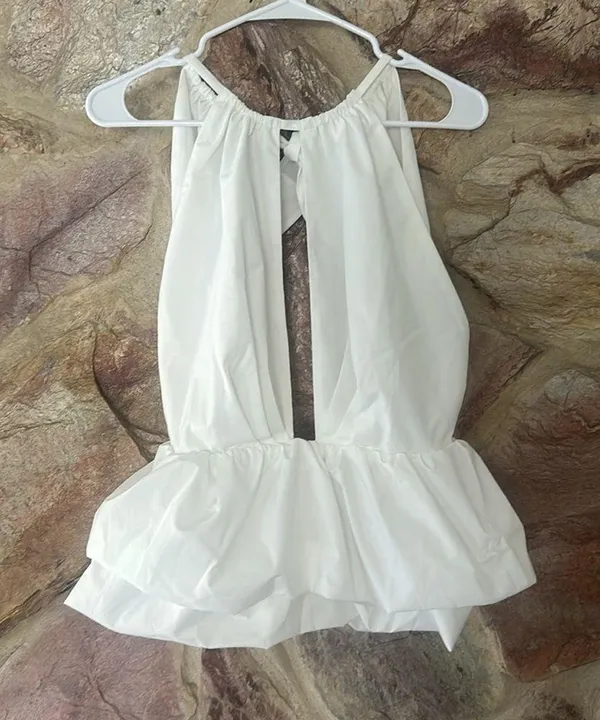 Commense Peplum Keyhole Neck Top size M White Size M - Image 3