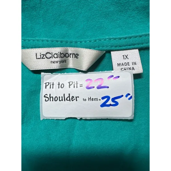 Liz Claiborne Green Lace Sleeve Tunic Top‎ Plus Size 1X - Image 3