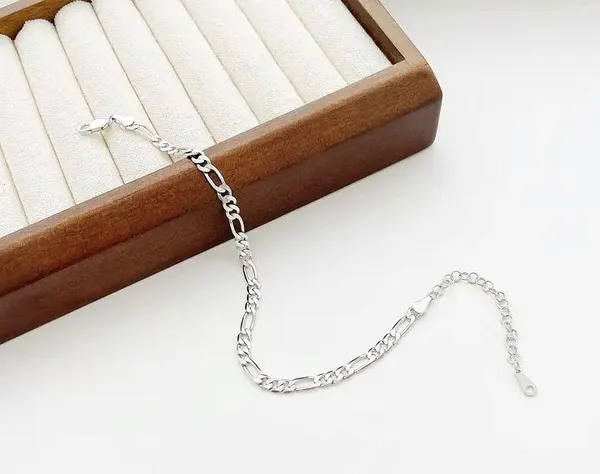 925 Sterling Silver Figaro Chain Anklet - Image 2