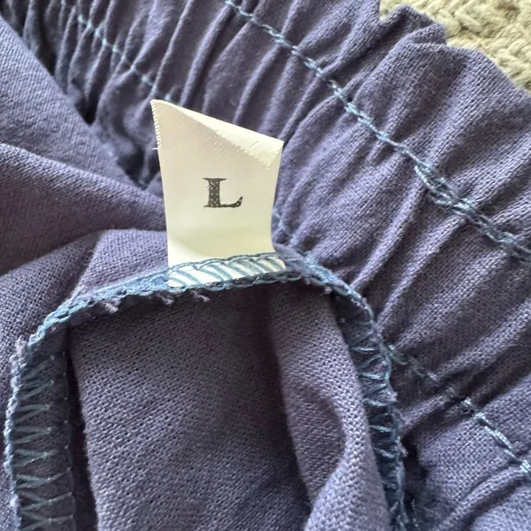 Navy Blue Cotton Linen Drawstring Waist Wide Leg Pants Size Large - Image 9