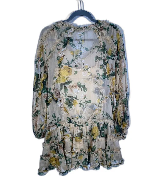 O.P.T Womens Green Yellow Floral Angelique Ruffle Mini Babydoll Dress Small - Image 6