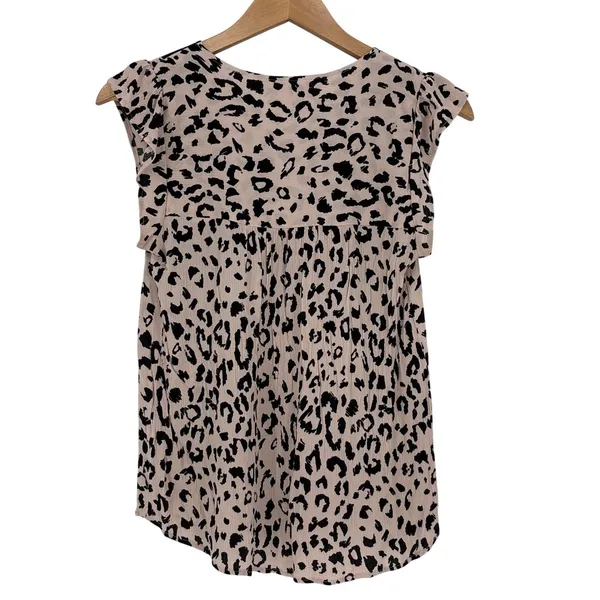 Savanna Jane Leopard Print Floral Embroidered Boho‎ Top Small Tan Black Rose - Image 3