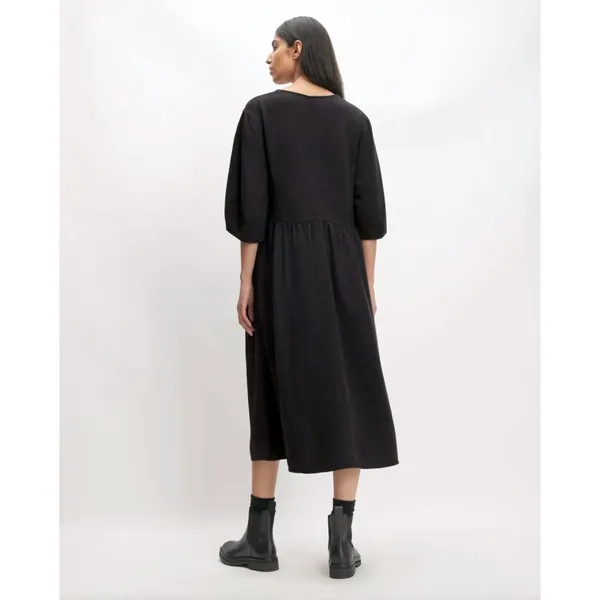 Everlane Tencel Puff Sleeve Dress Women L Black V Neck Midi Lagenlook Minimalist - Image 4