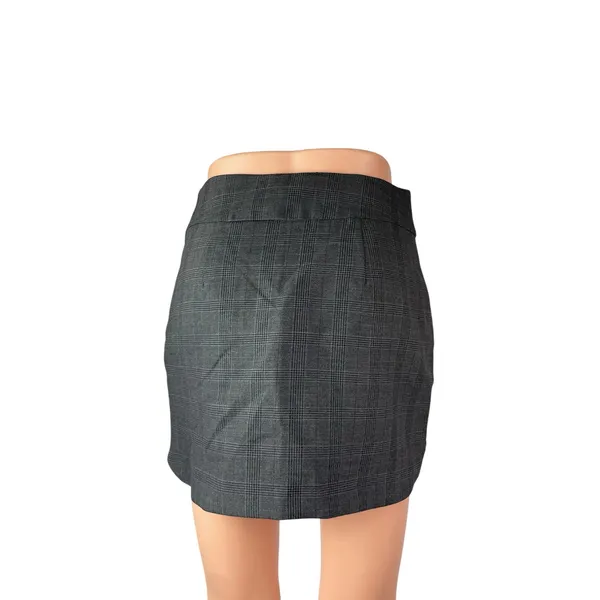 Zara Womens Dark Gray Plaid Check High Rise Office Mini Straight Pencil Skirt XS - Image 2