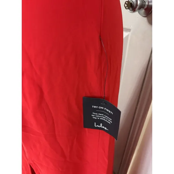 Lulus Women’s Ruffles Front String Side Slit Maxi Dress NWT XL Red Formal Prom - Image 11
