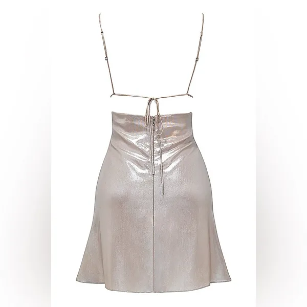 NWT House of CB Lucilla Beige Shimmer Mini Dress Size XS Romantic Sexy - Image 6