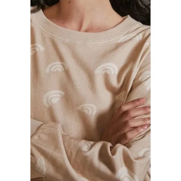 Anthropologie Daily Practice Creme Tan Rainbow Print Crew Pullover Sweatshirt XS - Image 4
