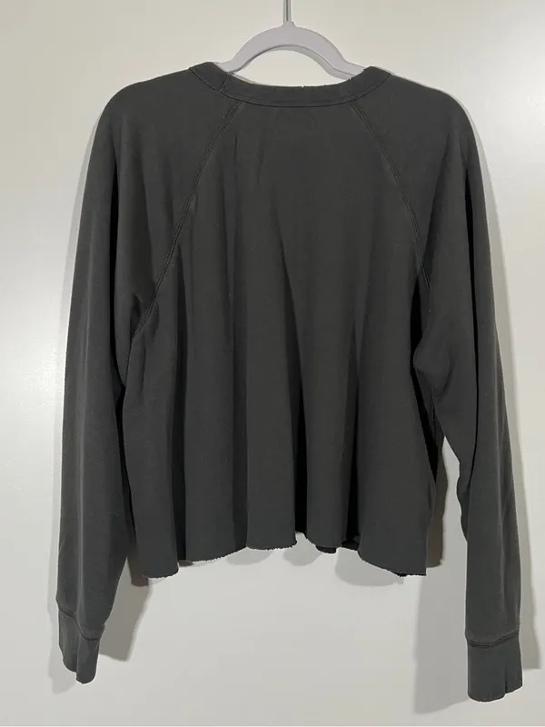 Aerie Distressed Cropped Crewneck Sweatshirt Dark Gray Size XL Grunge - Image 3