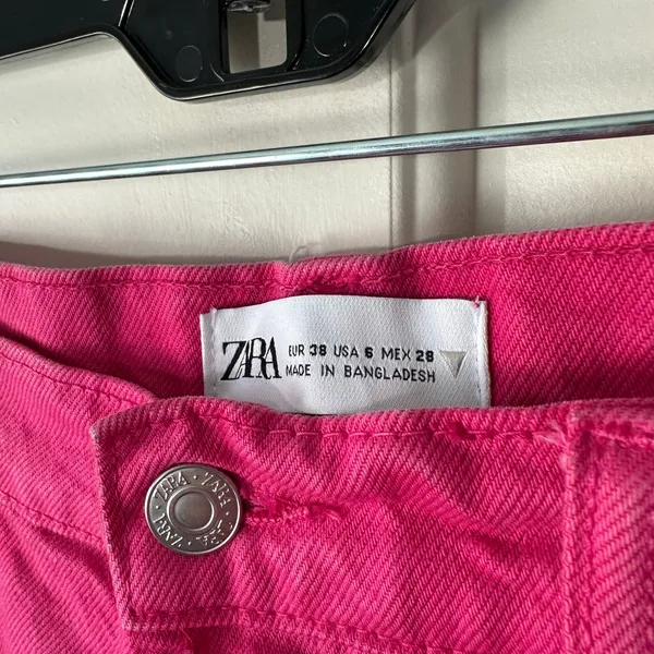 Zara Hot Pink High Waist Mom Jeans Straight Leg Button‎ Fly Preppy Womens 6 - Image 3