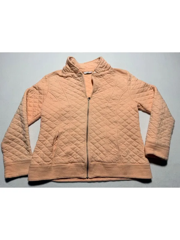Isaac Mizrahi Live Women’s Large Peach Quilted Full Zip Jacket Ribbed Trim - Image 3