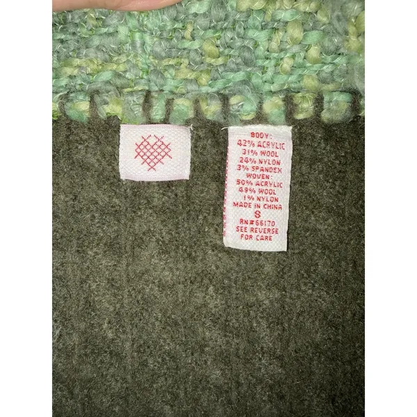 Guinevere Anthropologie Women's S Green Cable Knit Wool Blend Cardigan Sweater - Image 4