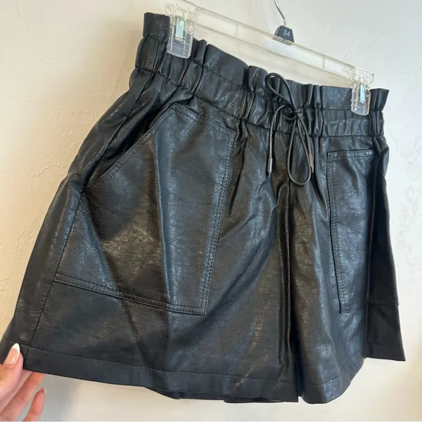 Black Faux Leather Shorts - Image 3
