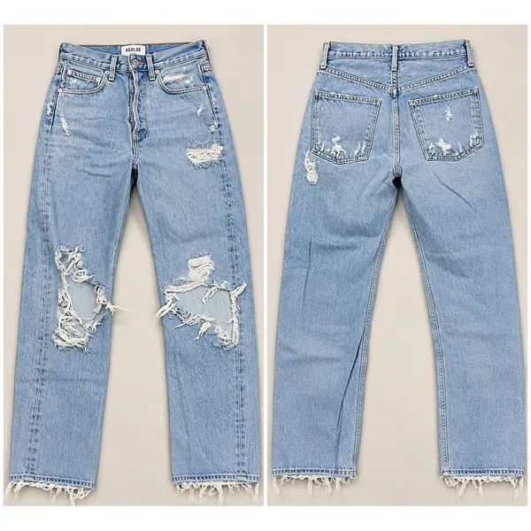 AGOLDE 90s Mid Rise Loose Fit Jeans Size 23 Light Wash Distressed - Image 7